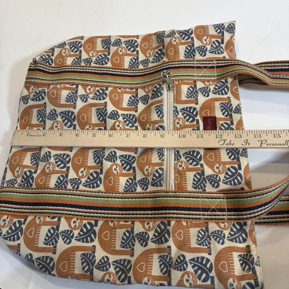 Bungalow 360 Vegan Striped Tote Bag Sloth Zippered